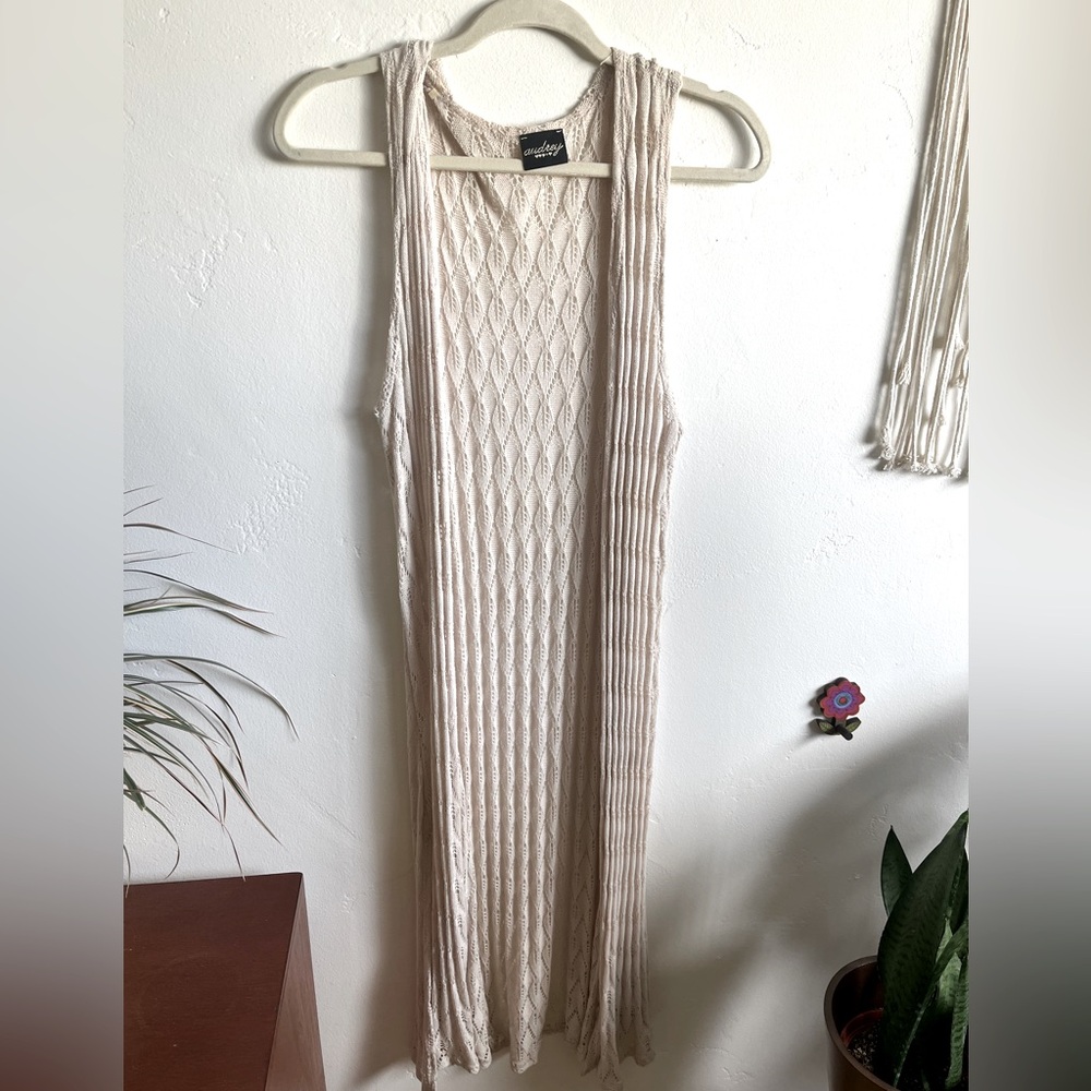 Audrey Cream Sleeveless Open-Front Knit Cardigan